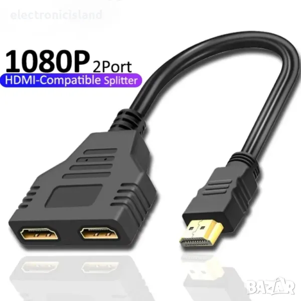 Сплитер кабел HDMI HD за преобразуване 1 мъжки към двоен 2посочен женски 1080P кабел за PC PS TV Box, снимка 1