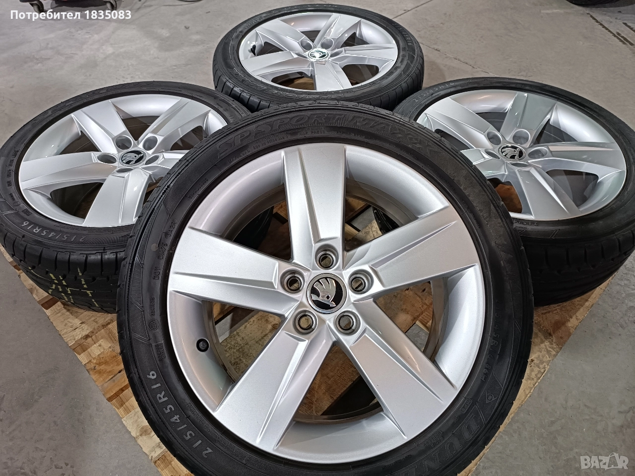 Лети джанти 16ки 5х100 Skoda + летни гуми 215/45/16 Dunlop, снимка 1