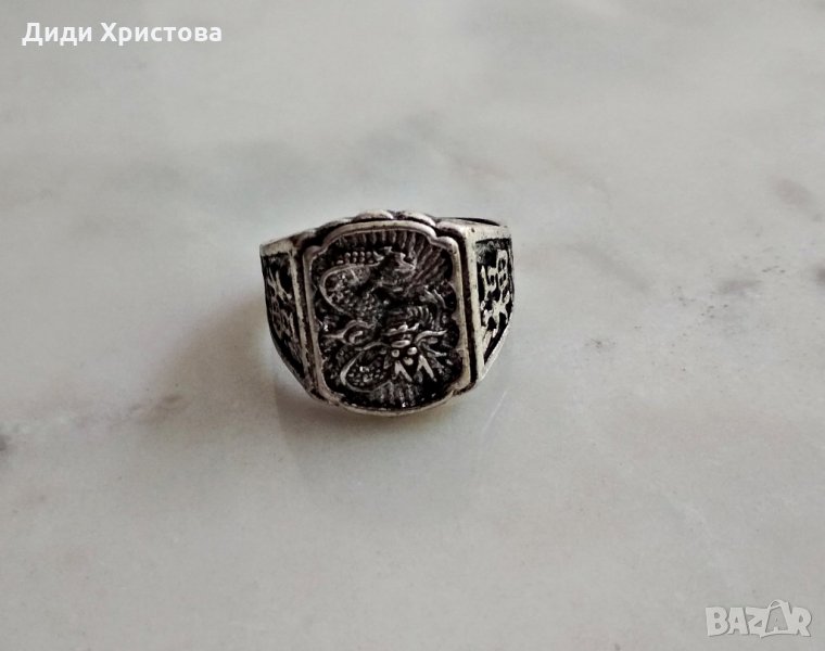 ПРЪСТЕН ОТ ТИБЕТСКО СРЕБРО С ДРАКОН размер 9, снимка 1