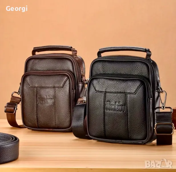 Мъжки компактни чантички с дръжка DEABOLAR (Черни и Кафяви), естествена кожа!, снимка 1