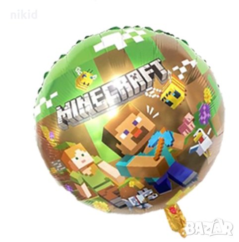2 вид Minecraft Майнкрафт кръгъл фолио фолиев балон хелий или въздух рожден ден, снимка 1