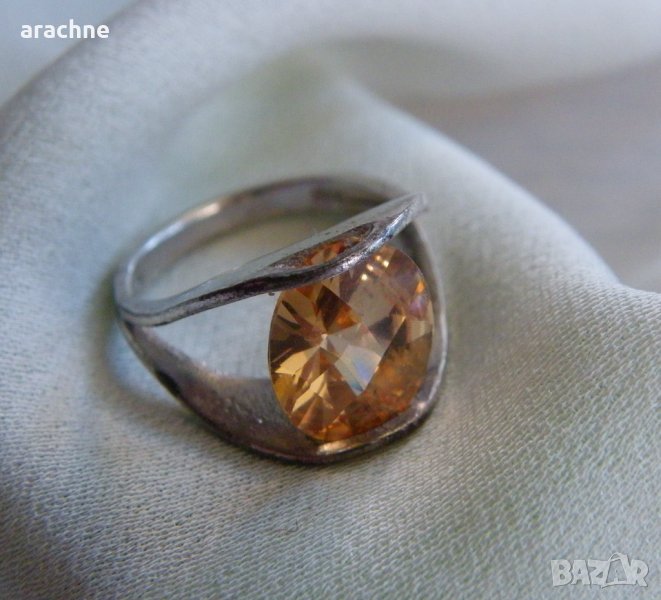 Стар западноевропейски сребърен пръстен с голям турмалин, снимка 1