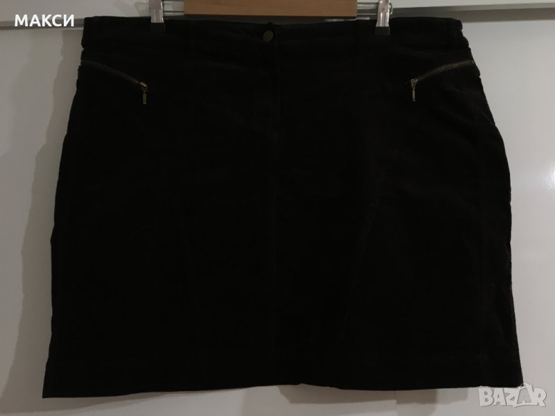 Маркова ефектна ластична джинсова пола с джобове и метални ципове в тъмно вишнево, снимка 1