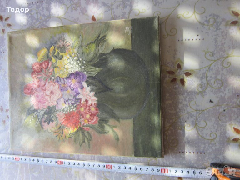 Стара Рисувана картина масло върху платно подписана , снимка 1