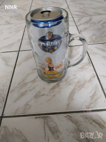 Халба за бира - 1 литър + празно кенче, снимка 1