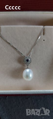 Сребърно колие с естествена перла, снимка 3 - Колиета, медальони, синджири - 39295481