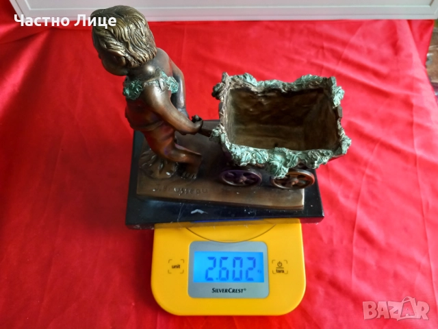 Jacques Bousseau Стара Бронзова Статуетка Херувим с Количка, снимка 11 - Антикварни и старинни предмети - 52489251