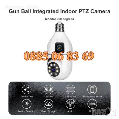 Куполна камера тип крушка 2MP Full HD 360° с две камери, снимка 3 - IP камери - 44583277