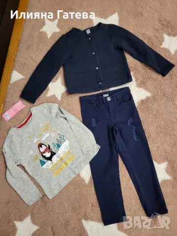 Лот за момиче жилетка Okaidi и нови дънки и блуза на Pepco 3-4г, снимка 1