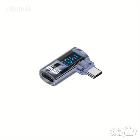 USB C към USB C адаптер 90 градусов, с LED дисплей, 8К, 40 Gbps 140 W, Power Meter, USB4 Thunderbolt, снимка 2 - Други - 49563462