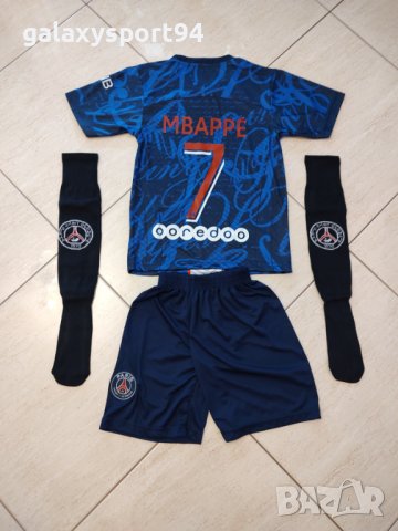 Лято 2022 Мбапе 7 Синьо Черен екип + Калци + Шапка + Топка 99лв Неймар ПСЖ, снимка 2 - Футбол - 36844519