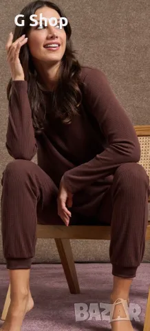 Дамска памучна пижама с дълъг ръкав  