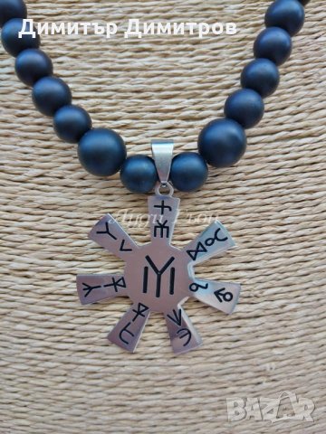 Мъжки комплекти колие и гривна с розетата от Плиска от стомана и оникс. Бижута Луди гъби.