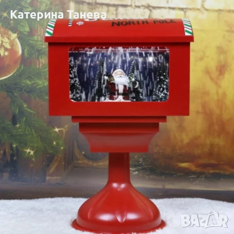 Музикална пощенска кутия „Santa North Pole“ с ефект на падащ сняг., снимка 2 - Декорация за дома - 52279314