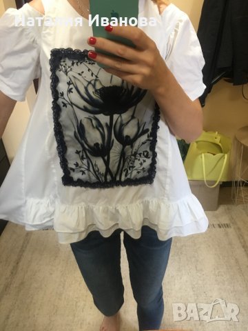 Ефирна бяла памучна блуза, снимка 3 - Корсети, бюстиета, топове - 29174304