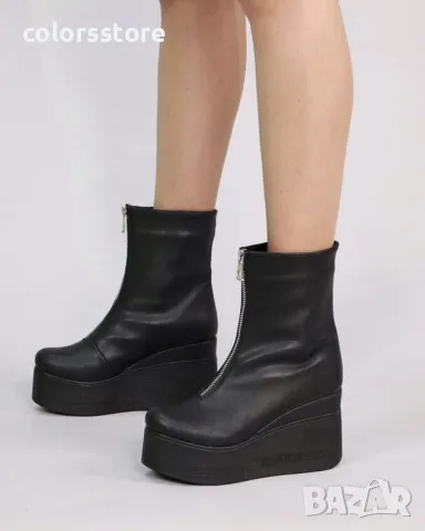 Боти на платформа - черна кожа - LT40