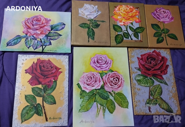 Рози картина маслени бои, снимка 5 - Картини - 44605977