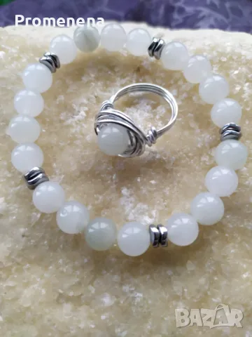 Комплект Гривна от естествени кристали и пръстен, снимка 12 - Гривни - 47622272