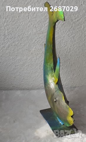 Зодия риби, 35 см висока  Пъстра Голяма желязна риба фигура статуетка, снимка 4 - Статуетки - 38259944