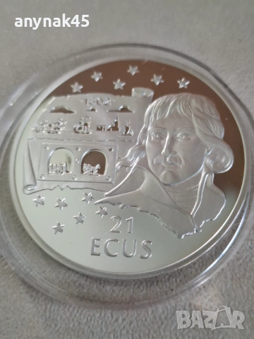 Сребро Гибралтал Евротунел 21 екю, снимка 3 - Нумизматика и бонистика - 53910176