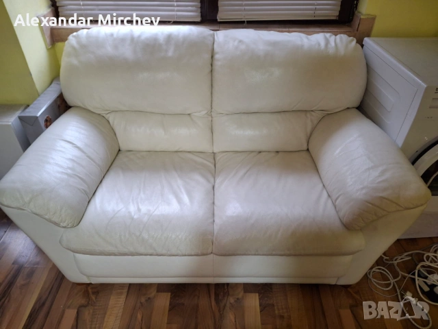 Висококачествени италиански диван и фотьойл от естествена телешка кожа