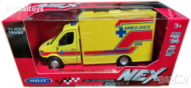 Метална кола с отварящи се врати Мерцедес Спринтер Mercedes-Benz Sprinter Ambulance Welly