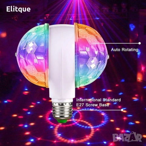 Диско LED лампа, въртяща се крушка - автоматично въртене с кристални топки, снимка 11 - Други - 52744907