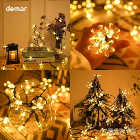 Соларни градински гирлянди-цветчета, 8 режима, 7 метра, 50 LED, топло бяло, снимка 6 - Соларни лампи - 53021680