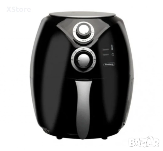 Фритюрник AirFryer Rosberg Premium, 1600W, 3л., Горещ въздух, Таймер, до 200°C, Черен