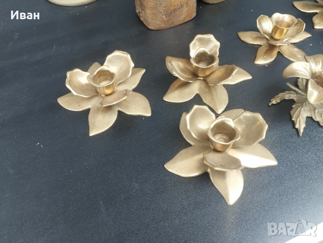 Месингов свещник 3ка, месингов свещник единичка , швейцарска хлопка , снимка 2 - Антикварни и старинни предмети - 51075409