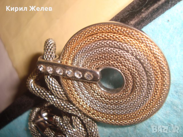 ЗЛАТИСТО-СРЕБРИСТО ФЕШЪН АРТ КОЛИЕ БЛАГОРОДНА НЕРЪЖДАЕМА СТОМАНА с ФАСЕТ ЦИРКОНИ 27434, снимка 7 - Колиета, медальони, синджири - 35100914