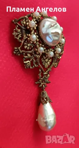 Стара, винтидж брошка със висулка. , снимка 3 - Други - 50153186