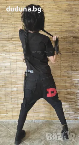 Нов страхотен дамски сет черни дънкови потури и тениска в дивият ни стил! , снимка 4 - Комплекти - 49542165