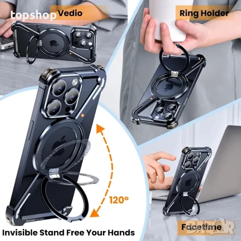 PANPHEN Минималистичен калъф за телефон, съвместим с iPhone 15 Pro Max, 360° въртяща се стойка, син, снимка 9 - Калъфи, кейсове - 50569500