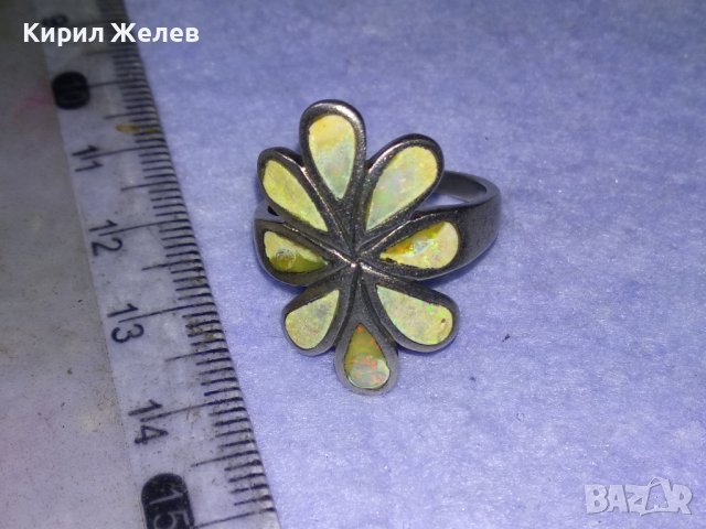 ПРЕКРАСЕН ФЛОРАЛЕН АРТ СРЕБЪРЕН ПРЪСТЕН ЦВЕТЕ СРЕБРО 925 АНГЛИЯ с ШЛИФОВАН КРАЛСКИ СЕДЕФ 39995, снимка 6 - Пръстени - 42613601