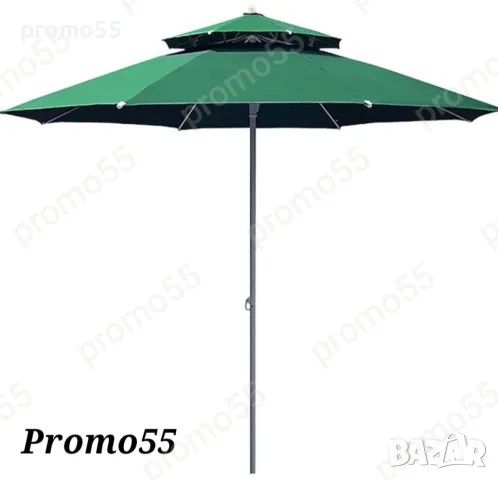 Качествен чадър 220см. с двоен покрив за стабилност при вятър, снимка 9 - Градински мебели, декорация  - 49615173