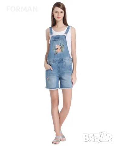 Дънков светлосин гащеризон с бродерия, снимка 1