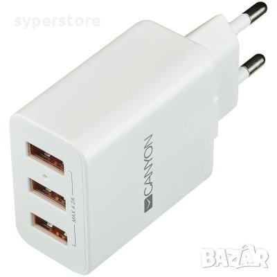 Зарядно за телефон, таблет CANYON CNE-CHA05W, Бял адаптер с 3 USB изхода 240V 4.2A 