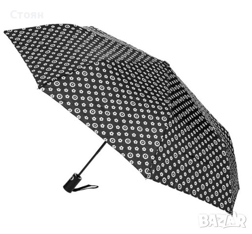 Автоматично сгъваем чадър за дъжд, черен с шарка на бели цветя 31 см, снимка 3 - Други - 42875765