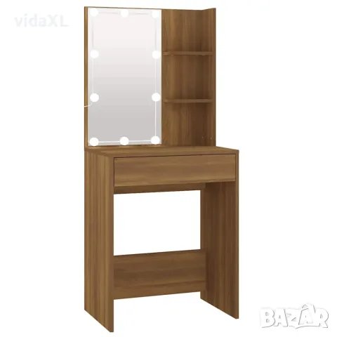 vidaXL Тоалетка с LED, кафяв дъб, 60x40x140 см