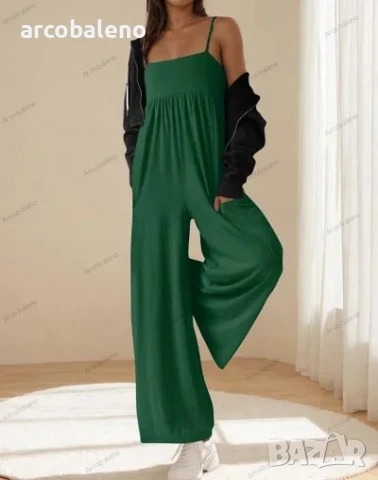 Дамски ежедневен гащеризон без ръкави с квадратно деколте и широки крачоли, 6цвята , снимка 5 - Гащеризони - 51239950