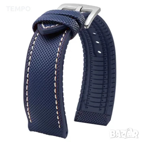 СИЛИКОНОВА КАИШКА СИНЯ С БЯЛ ШЕВ- 18мм + ПОДАРЪК