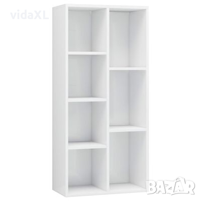 vidaXL Шкаф библиотека, бял гланц, 50x25x106 см, ПДЧ(SKU:801113, снимка 1