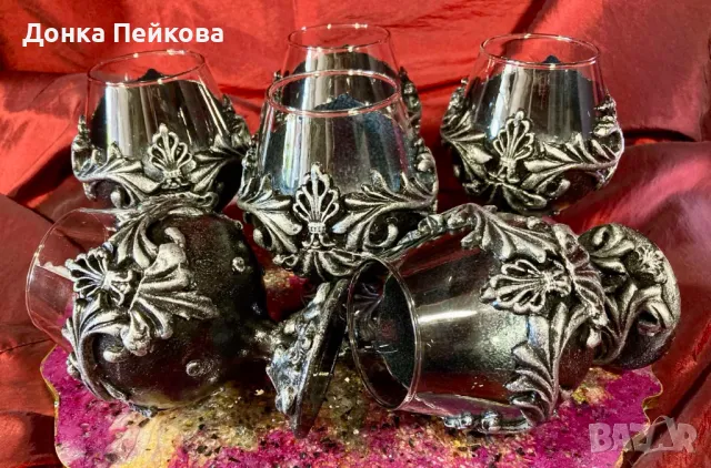 Ръчно изработен сервиз за коняк в злато от 6 части, снимка 5 - Чаши - 48657372
