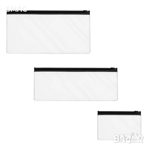 Комплект прозрачни несесери за пътуване с черни детайли – 3 бр._1231376