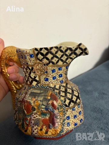 Vintage Satsuma декоративна кана – ръчно рисувана, Япония, снимка 7 - Декорация за дома - 54084611