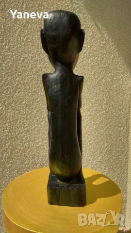 Африканска ,ръчно изработена дърворезба със седеф на мислител. , снимка 5 - Статуетки - 54058006