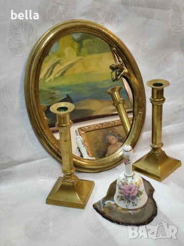 Аристократичен Бронзов Комплект: Огледало и Свещници, снимка 7 - Антикварни и старинни предмети - 54145051