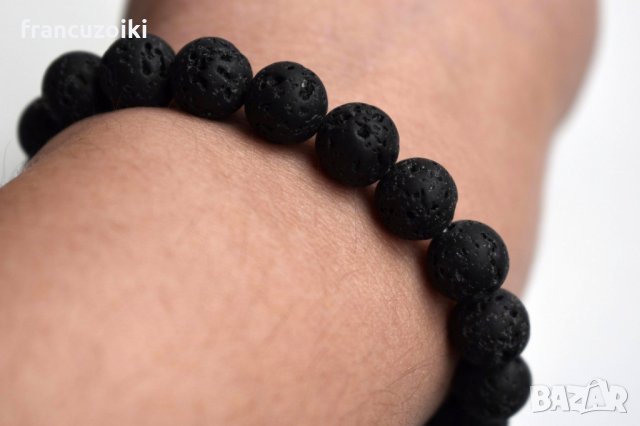 Мъжка гривна - Лава Черен вулканичен камък, снимка 3 - Гривни - 31802171