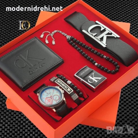 Комплект Calvin Klein колан,часовник,портфейл,броеница,запалка,гривна